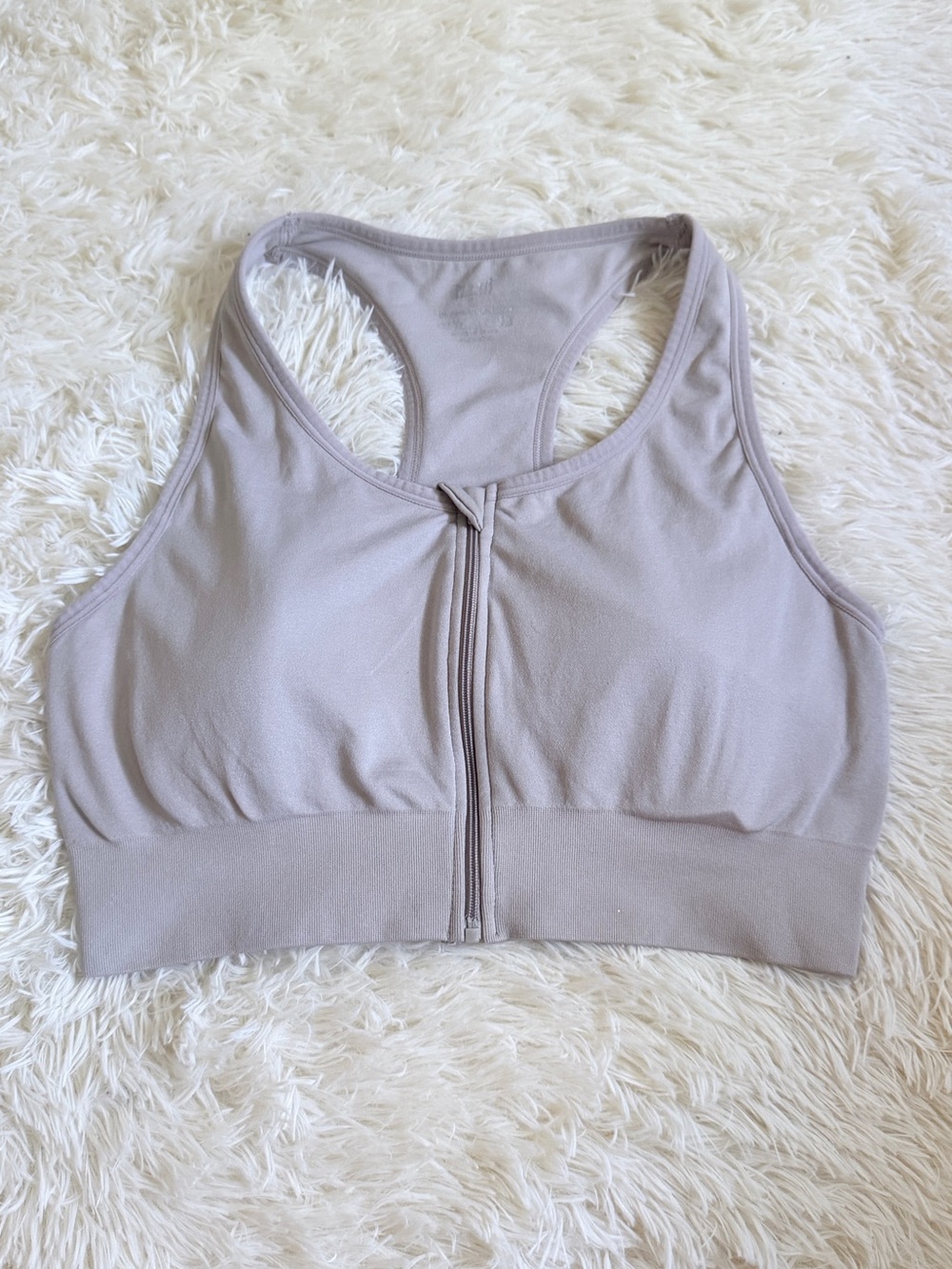 Front-Zip Racerback Sports Bra in Taupe